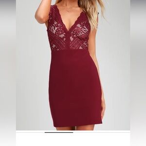 Lulus Medium Wine Red Lace Lace-Up Bodycon Dress